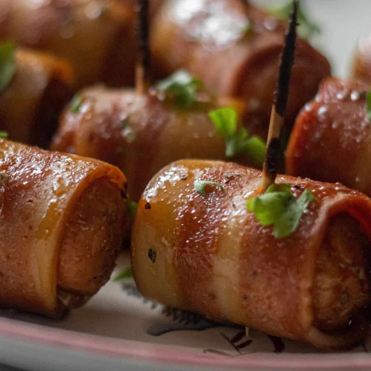 Vegan Pigs in Blankets with a Sticky Maple Marmite Glaze